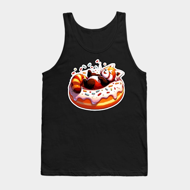 Kawaii Red Panda Chilling on Donut Tank Top by Half Sugar Boba